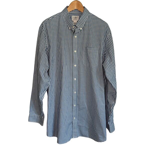 L.L Bean Pinpoint Oxford Cloth Shirt Traditional Fit Men's L-Tall Blue White - Picture 2 of 8